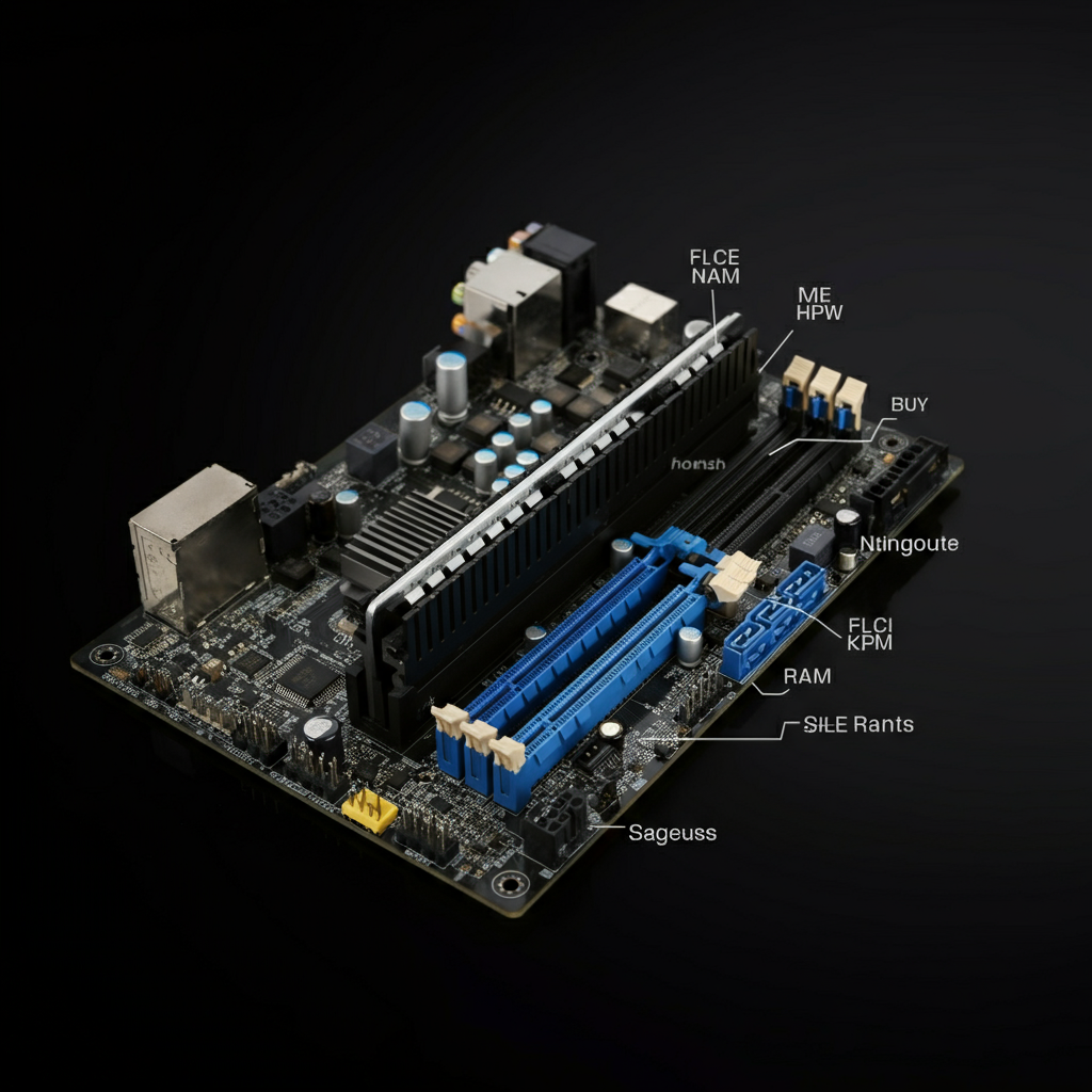 "Illustrated diagram of RAM installation in a motherboard."