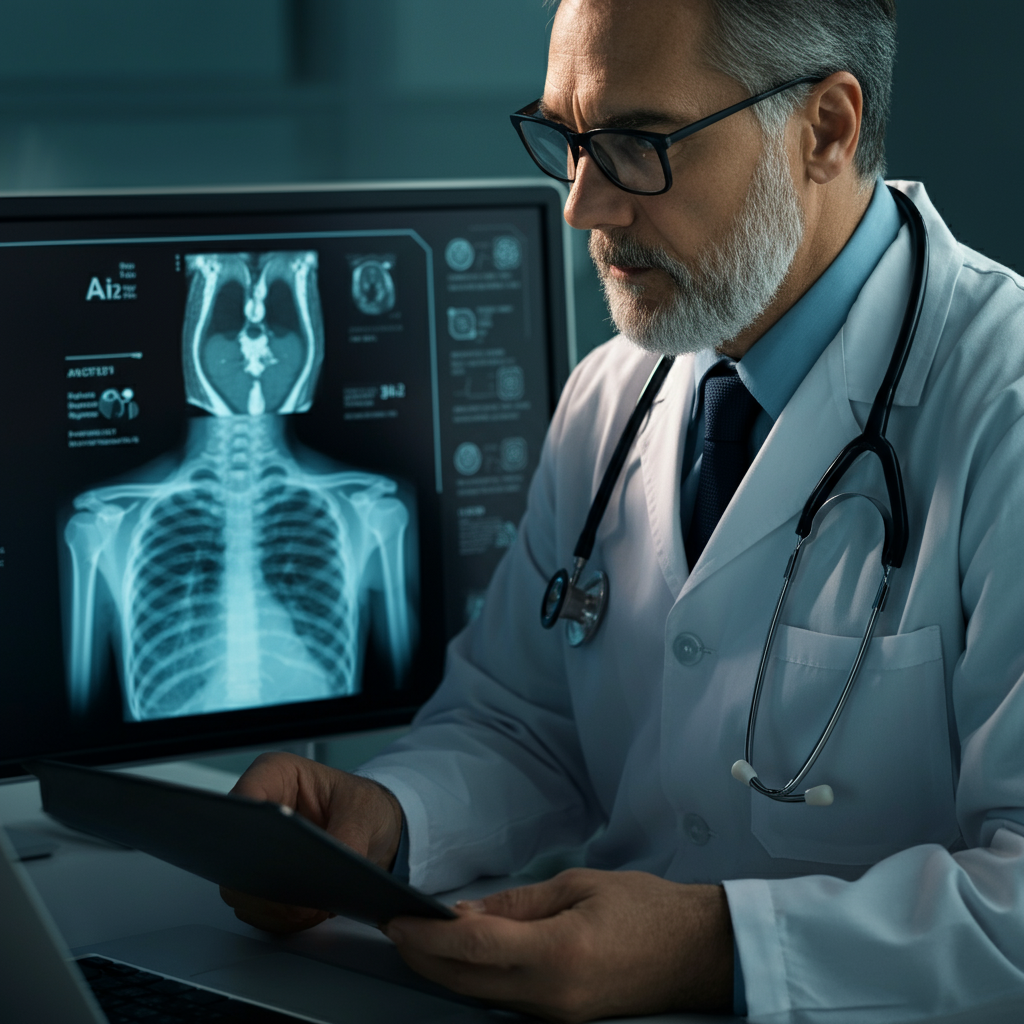 AI analyzing X-rays and MRIs to aid in diagnostics and treatment.