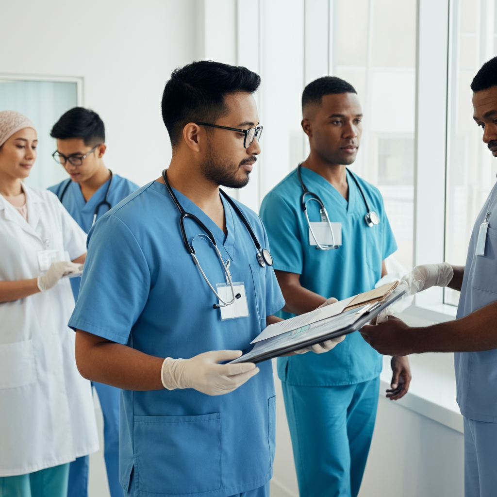 Medical interpreters assisting diverse patients in a hospital setting.